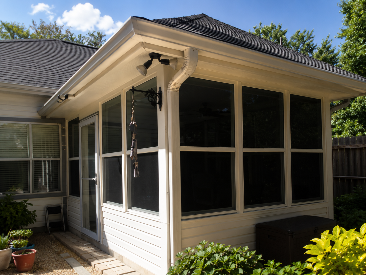 Completed screened porch addition with windows and a bright outdoor connection
