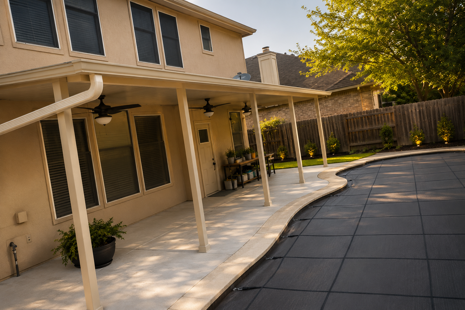 Completed covered patio addition beside a home