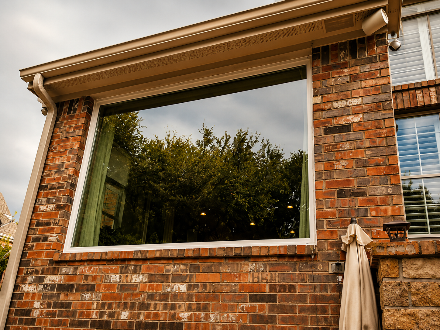 Brick window detail beside a home