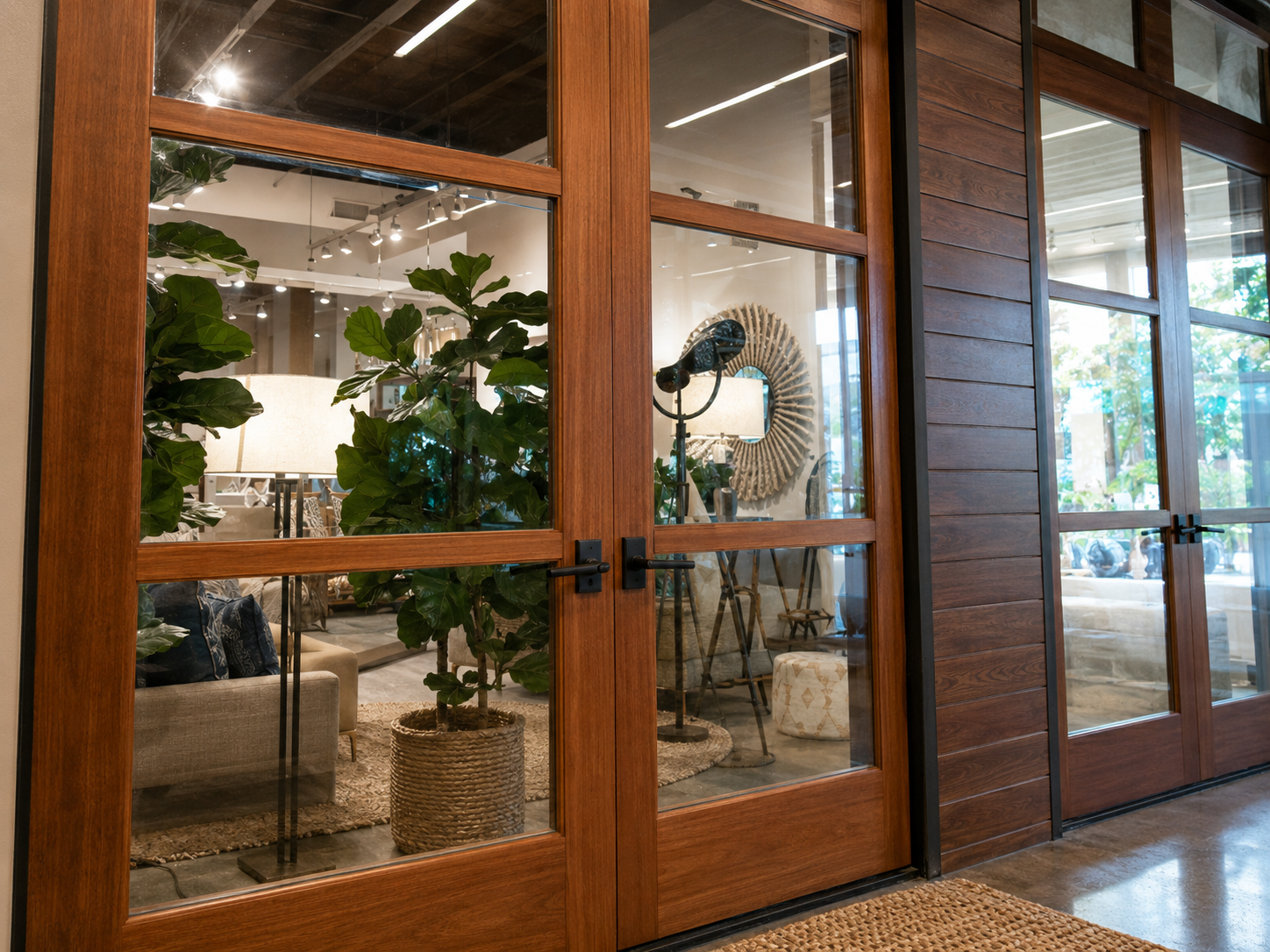 Custom wood doors in a residential opening